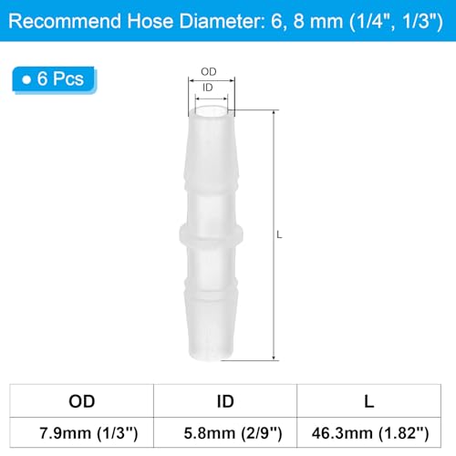 PATIKIL 1/4" - 1/3" 6 Pcs Plastic Hose Barb Fittings, Reducer Tube Fittings Pipe Adapter Union Splicer Joint Kit for Air Gas Water System Liquid Fuel Line Aquarium Tube Pump - size: 1/4"-1/3",(0.43"x1.82")