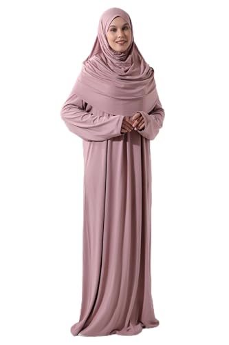 ihvan online Muslim Dresses for Women, Prayer Dress, Islamic Abaya with Hijab, One-Piece Long Sleeve Muslim Dress - color: Dusty Rose