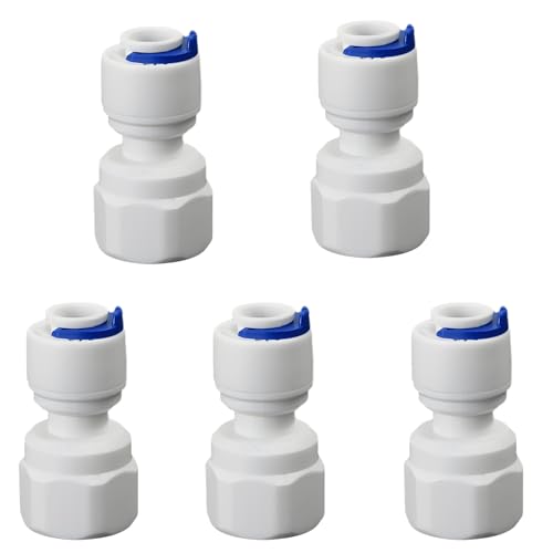 1/4"F to 1/4" Tube Push-Fit Adapter, 5 Pcs | Quick-connect adapter for RO reverse osmosis water filter systems, beverage dispensers & water purifiers.NOT NPT Thread - size: 1/4"FPT to 1/4" QC Straight Adapter