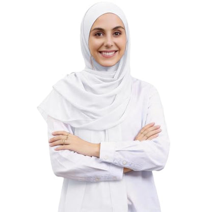 Instant Hijab Set 3-in-1 Chiffon Hijab Scarf for Women with Built-in Magnets and Undercap Head Wraps - color: White