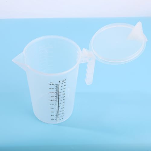 dPois Plastic Measuring Cup Thick Graduated Liquid and Dry Container Measuring with Handle Spout and Lid for Laboratory Kitchen Baking Transparent 2000ml - size: 2000ml
