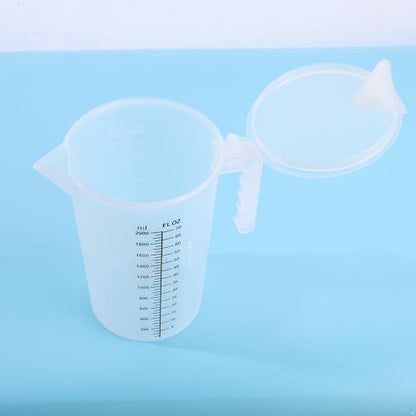 dPois Plastic Measuring Cup Thick Graduated Liquid and Dry Container Measuring with Handle Spout and Lid for Laboratory Kitchen Baking Transparent 2000ml - size: 2000ml
