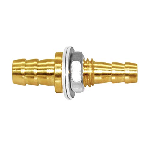 Joywayus 5/16" to 3/8" Reducer Hose Barb Thru-Bulk Head Union Brass Fitting | With Flat Washer Gasket, For Water/Fuel/Air, Hose Connection, Leak-Proof Barb Connector - size: 5/16"×3/8", style: 1PCS
