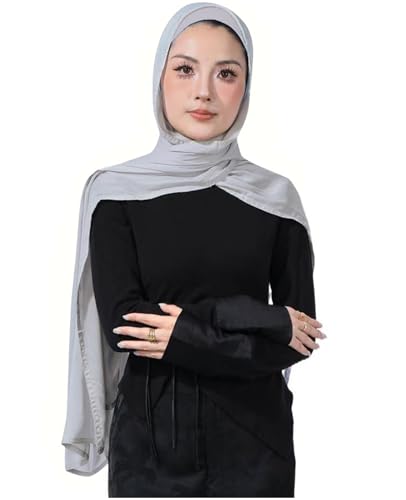 Modal Cotton Hijab Scarf for Women with Undercap Set - color: Light Gray