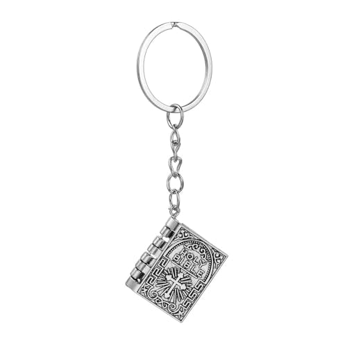 Caiyao Holy Bible Book Keychain metal Openable Prayer Bible Verse Religious Christian Keychian for Men and Women - color: Silver