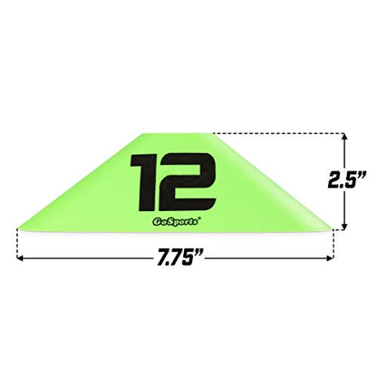 GoSports Modern Sports Cones - 12 Pack with Numbered Cones - Great for Soccer, Basketball, Football and More
