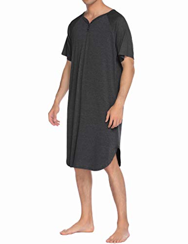 Ekouaer Sleepwear Men's Nightshirt Short Sleeve Pajamas Comfy Big & Tall Henley Sleep Shirt M-XXXL - color: Dark Grey, size: X-Large