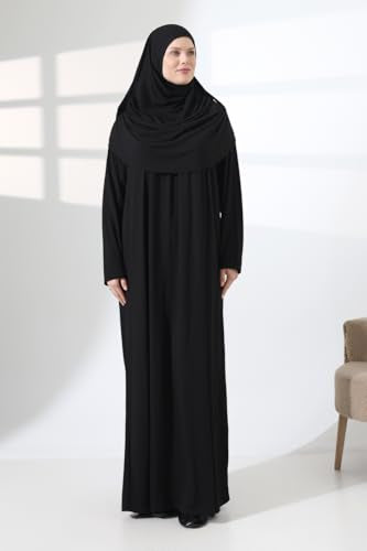 ihvan online Muslim Dresses for Women, Prayer Dress, Islamic Abaya with Hijab, One-Piece Long Sleeve Muslim Dress - color: Black