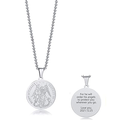 VNOX Seals of The Seven Archangels Pendant/Metatron’s Cub/Saint Michael Statement Necklace Talisman Pendant Amulet Jewelry - color: 2.Saint Michael-Sliver-Customzied