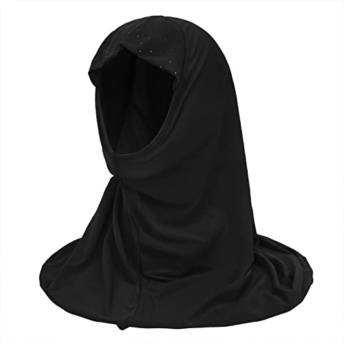 Girls Muslim Hijab Floral Lace Head Scarf Kids Islamic Arab Scarf Shawls Head Wrap with Flowers - color: Black (With Rhinestone)