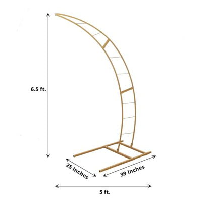 Tableclothsfactory 6.5ft Gold Metal Crescent Moon Wedding Arch Photography Backdrop Stand, Curved Design Flower Balloon Frame, Collapsible Arbor Stand with Solid Rectangular Base