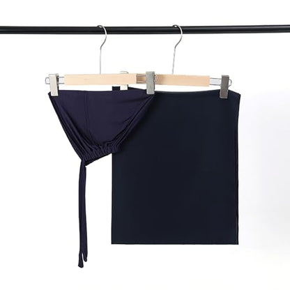 Matched Hijab and Undercap Set, Chiffon Muslim Head Scarf for Women, A Perfectly Decent Combination - color: Navy Blue