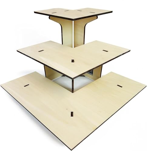 Torched 3-Tier Retail Table Display Corner Stand with Shelves for Products - Portable | 3 Step Corner Display Rack for Retail Table Top, Counter Top, Craft Shows, Farmers Market, Tradeshows - color: Natural