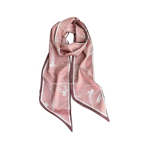 Silk Feeling Head Scarf Fashion Satin Hair Scarf Square Long Scarves for Women Gifts - color: 02 Pink Jellyfish /5.12 X 59 Inch