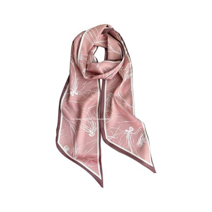 Silk Feeling Head Scarf Fashion Satin Hair Scarf Square Long Scarves for Women Gifts - color: 02 Pink Jellyfish /5.12 X 59 Inch