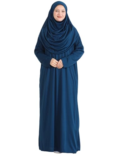 Prien Muslim Dress For Women With Hijab, Abaya, Instant Prayer Clothes Set, Islamic Wear, Dubai Kaftan Jilbab Burqa - color: Navy Blue, size: X-Small-XX-Large