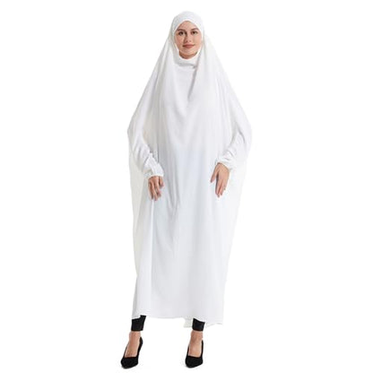 Lmdudan Muslim Women Islamic Full Cover Prayer Dress Long Sleeve Loose Abaya Hijab Outfit 2026 Ramadan Modest Prayer Clothes - color: White, size: Large