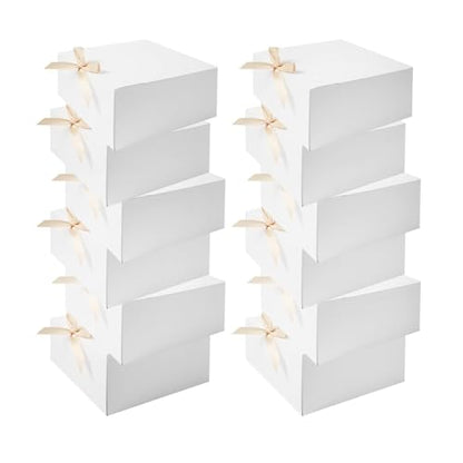 WLUSEAXI 12pack Gift Boxes with Lids,White Gift Boxes Bulk with Gold Bow Ribbon,Bridesmaid Proposal Box for Presents Kraft Paper for Wedding,Christmas,Halloween,Baby Shower - color: White