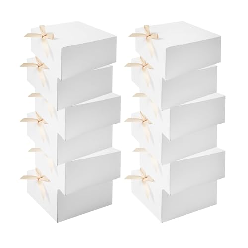 WLUSEAXI 12pack Gift Boxes with Lids,White Gift Boxes Bulk with Gold Bow Ribbon,Bridesmaid Proposal Box for Presents Kraft Paper for Wedding,Christmas,Halloween,Baby Shower - color: White