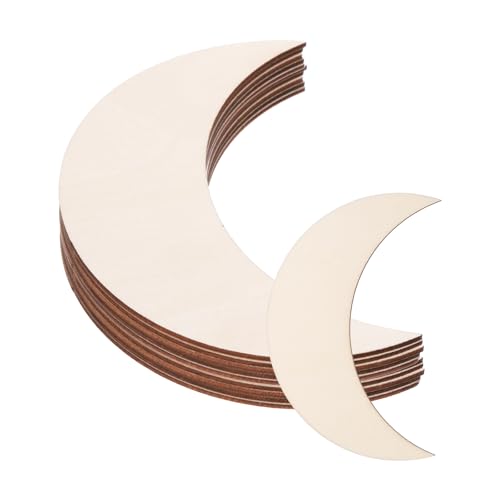 PATIKIL 5.5"x1.8" Wooden Moon, 10 Pack Unfinished Wood Moon Blank Wooden Cutouts Ornaments Natural Wood Pieces for Christmas Party Craft Projects - size: 5.5"x1.8"