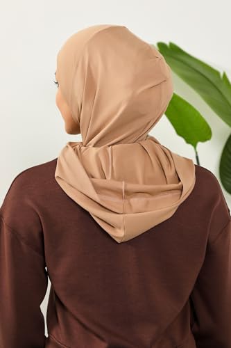 Aisha's Design Full Coverage%95 Cotton Bonnet for Women, Ready-to-Wear Hijab Bonnet Headscarf with Neck Coverage - color: Sand Brown