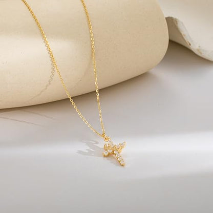 Robaice Upgraded Crown Cross Necklace for Women, 14K Gold Plated - color: A Crown Cross, Sterling Silver Chain, Gold
