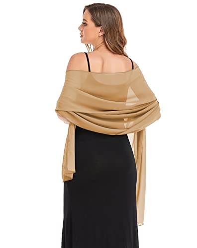 Shawls and Wraps for Evening Dresses Sheer Chiffon Women Elegant Soft Silky Wraps Wedding Bridal Scarf - color: Camel, size: 79*18‘’