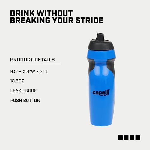Capelli Sport Sports Water Bottle, Plastic Squeeze Water Bottle with Easy Open Nozzle and Grip Panels, Blue, 18.5oz - color: Blue