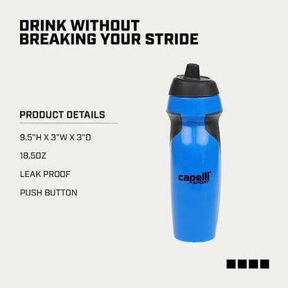 Capelli Sport Sports Water Bottle, Plastic Squeeze Water Bottle with Easy Open Nozzle and Grip Panels, Blue, 18.5oz - color: Blue