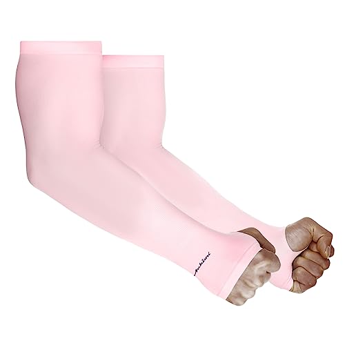 Achiou Arm Sleeves for Men Women, Sun Sleeves UV Protection Cooling Sports - color: 1 Pair: Pink