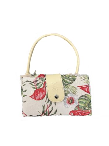 Signare Tapestry Foldable Tote Bag Reusable Shopping Bag Grocery Bag - color: Flamingo