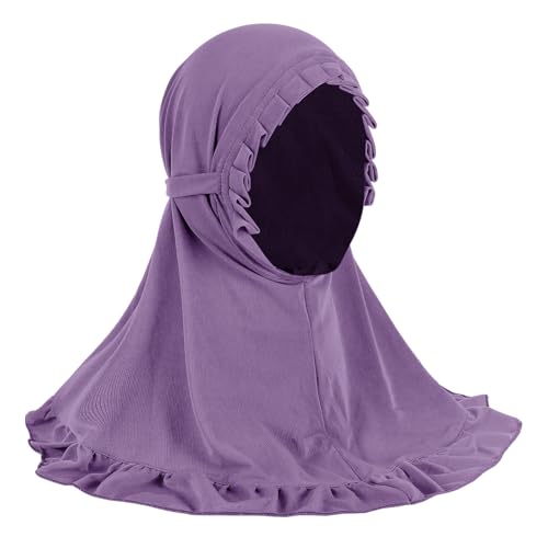 GREUS 2Pcs Kids Hijab for 2-6Y Girls Muslim Headscarf One Piece Hijabs Khimar Islam Arab Scarf Turban Bandana Hat Head Wrap - color: Set E (Light Purple + Deep Red)
