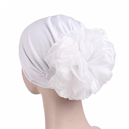 Women Flower Elastic Turban Beanie Head Scarf wrap Chemo Cap hat for Cancer Patient - color: Black White Gray Red
