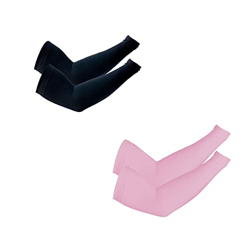 PFFY UV Protection Cooling Arm Sleeves for Men and Women UPF 50 Sun Sleeve - color: 1 Pair - Black+pink