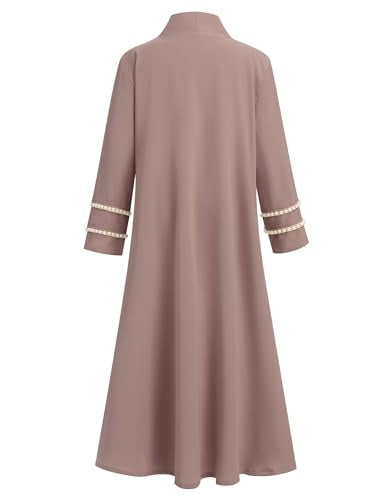 Muslim Abaya For Girls Islamic Prayer Abayas Dress with Hijab Ramadan Cardigan Kaftan Robe Dresses Dubai Outfits - color: Khaki, size: 11-12 Years