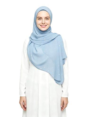 Lina & Lily Sparkle Shimmer Gold Glitter Women's Chiffon Hijab Head Scarf Shawl Wrap Lightweight - color: Pastel Blue