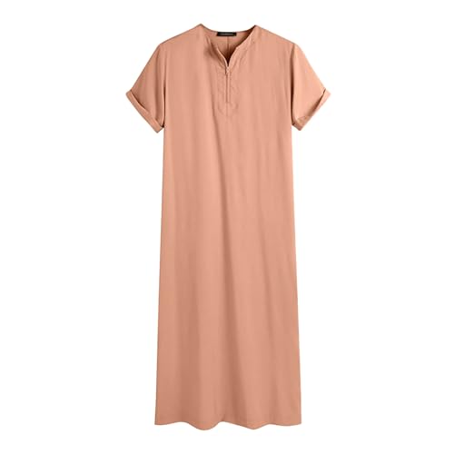 Muslim Thobe for Men Islamic Robe Kaftan Long Sleeve Jubba Arabic Gown Cotton Linen Loose Fit Ramadan A20 - color: Khaki, size: 3X-Large