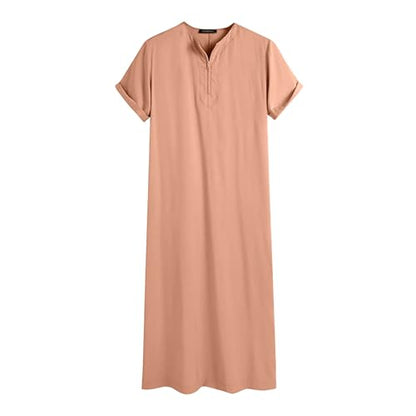 Muslim Thobe for Men Islamic Robe Kaftan Long Sleeve Jubba Arabic Gown Cotton Linen Loose Fit Ramadan A20 - color: Khaki, size: 4X-Large