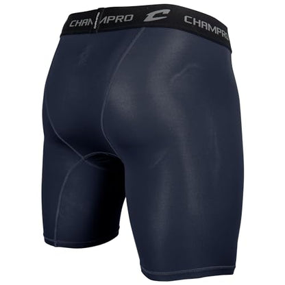 CHAMPRO Men's Polyester/Spandex Lightning Compression Shorts - color: Navy, size: Medium