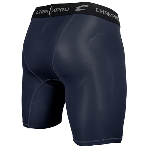CHAMPRO Men's Polyester/Spandex Lightning Compression Shorts - color: Navy, size: Large