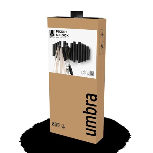Umbra Picket Coat Rack, Wall Mount 5 Flip-Down Coat Hooks, Black - color: Black, size: 5-Hook