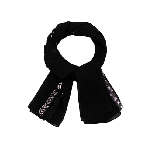 RARITYUS Sparkly Rhinestone Hijab Scarf for Women Silky Chiffon Instant Muslim Islamic Hijab Head Wrap Long Shawls - color: Black
