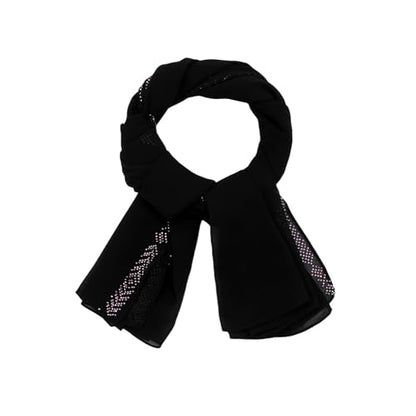 RARITYUS Sparkly Rhinestone Hijab Scarf for Women Silky Chiffon Instant Muslim Islamic Hijab Head Wrap Long Shawls - color: Black