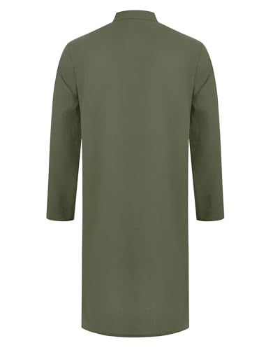 IWEMEK Men Kaftan Robe Button Up Muslim Thobe Long Sleeve Eid Ramadan Abaya Henley Shirts Casual Dubai Islamic Prayer Clothes - color: Green, size: XX-Large