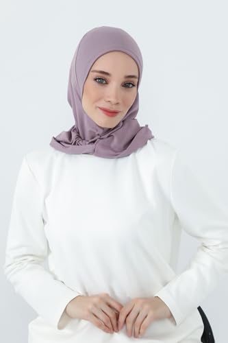 Aisha's Design Full Coverage%95 Cotton Bonnet for Women, Ready-to-Wear Hijab Bonnet Headscarf with Neck Coverage - color: Lilac