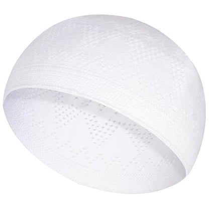 Kufi 남성용 모자 - 스컬 쿠피 캡 비니 - Taqiyah 크로셰 큐피 - 이슬람 선물 및 기도 모자를 위한 이슬람 모자 - 투피 - color: 화이트.