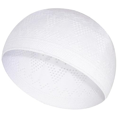 Kufi 남성용 모자 - 스컬 쿠피 캡 비니 - Taqiyah 크로셰 큐피 - 이슬람 선물 및 기도 모자를 위한 이슬람 모자 - 투피 - color: 화이트.