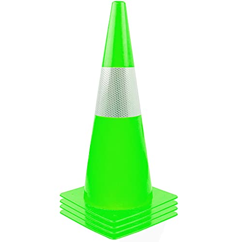 15 inch Traffic Safety Cones with Reflective Collars,[4 Pack]Green Construction Cones| Parking Cones|Road Cones for Parking lot, Driveway, Sport and Driving Training. - color: Green, size: 15in