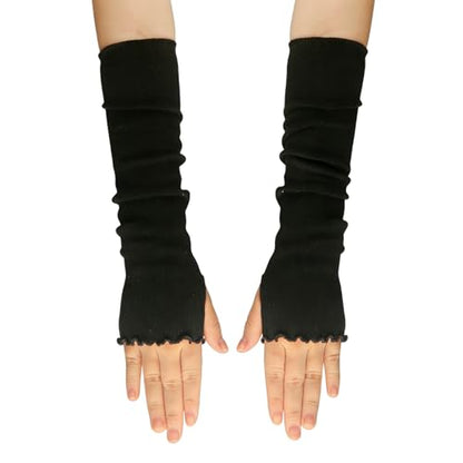 UPSTORE Lotus Leaf Edge Style Fingerless Elastic Stretch Arm Winter Warmer Long Arm Sleeve for Ladies Women Girl