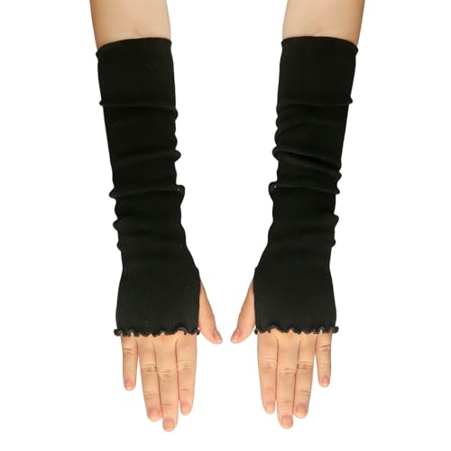 UPSTORE Lotus Leaf Edge Style Fingerless Elastic Stretch Arm Winter Warmer Long Arm Sleeve for Ladies Women Girl